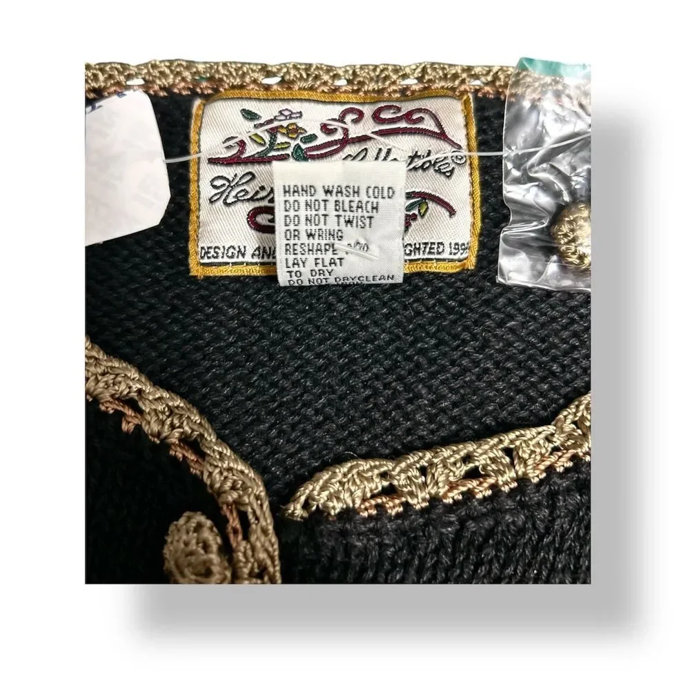 Heirloom Collectibles L Black Floral Embroidered Cardigan Boho Cottage Y2K NWT - Picture 7 of 7
